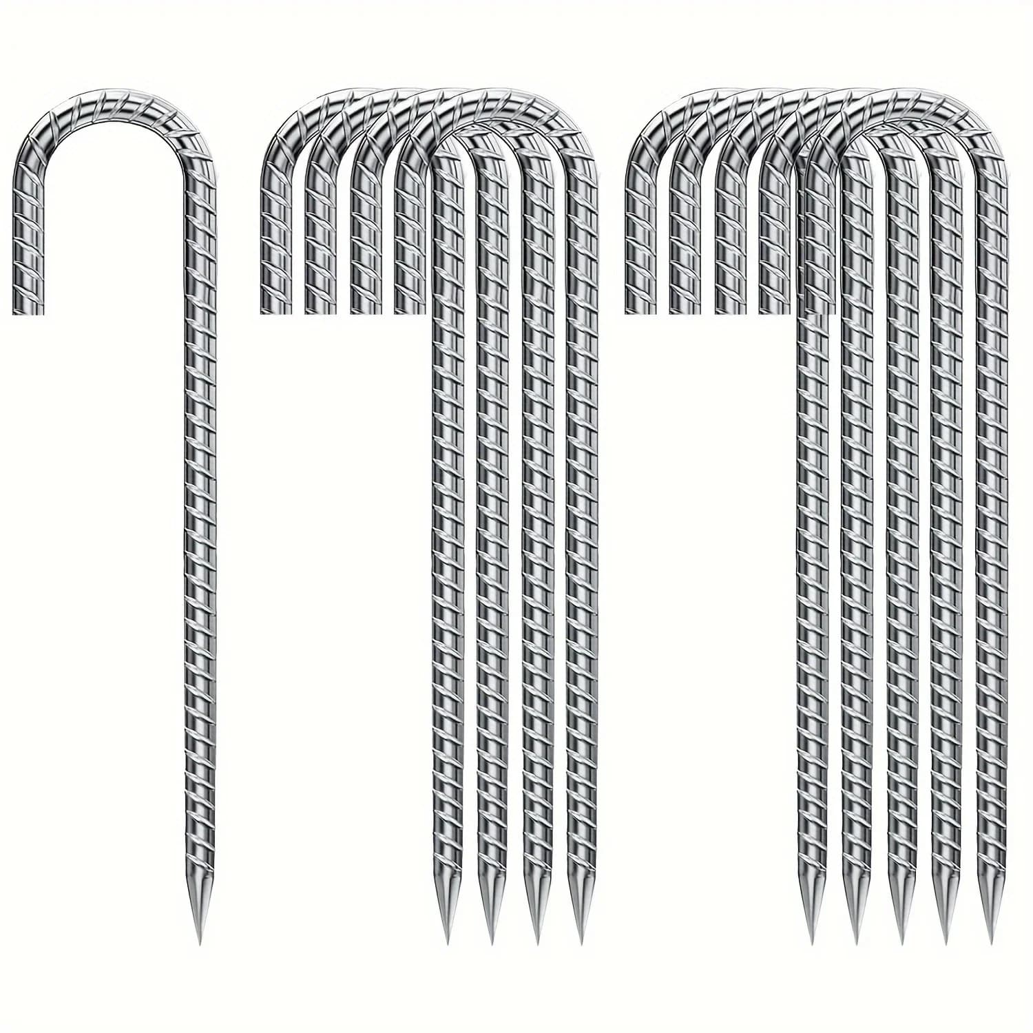 J Hook Wapening Stakes 12 Inch Zilver, Heavy Duty Professionele Kwaliteit Grondankers voor Chainlink Hek, Sportnetten, Camping
