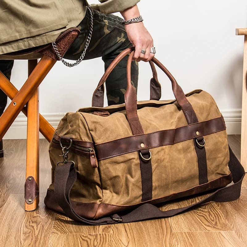 Waterdichte gewaxte canvas lederen heren reistas handbagage tas handbagage grote draagtas vintage heren duffle weekendtas grote's nachts