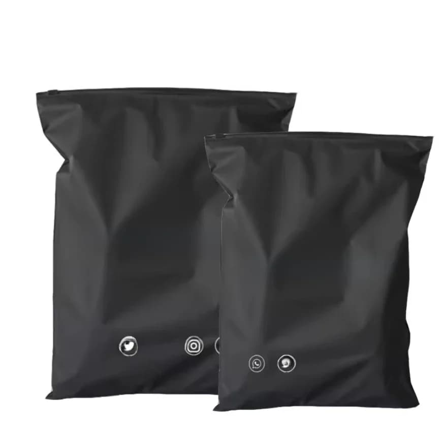 Aangepaste logo zwarte matte rits tas kleding badpak pruik verpakking zak kleine zakelijke verpakking product aangepaste slogan
