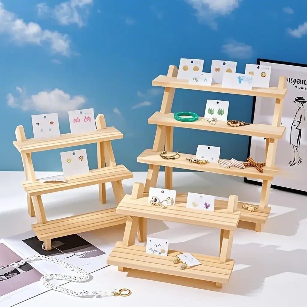 2-4 Tier Ear Stud Holder Houten Sieraden Oorbel Display Stand Plank Cupcake Make-up Mini Figuur Organizer Showcase Rack Riser