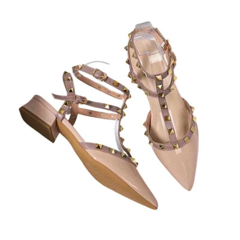 Dame T-band gespen vierkante hakken sandalen gesloten teen gouden klinknagels schoenen vintage rood zwart beige zool brede pasvorm 43-35 Tacones