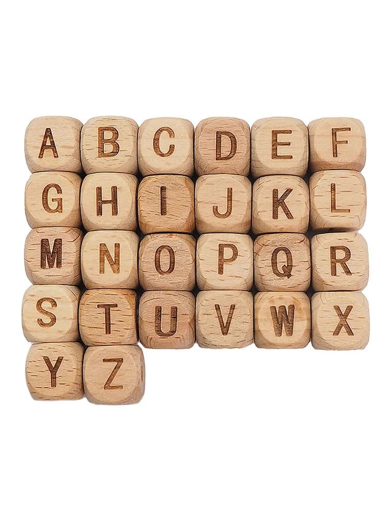 Chenkai 12mm 100PCS Vierkante Houten Alfabet Kralen A-Z Letter kralen voor Baby Dummy Kauwbare Verpleging Fopspeenketting accessoires