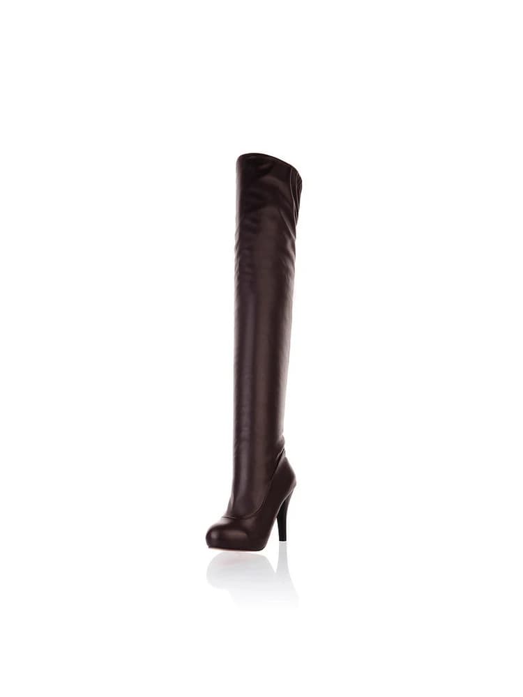 Sexy Spuer Hoge Hak Over De Knie Laarzen Vrouwen Platform Stretch Laarzen Rits Herfst Winter Mode Vrouwen Schoenen Zwart Wit