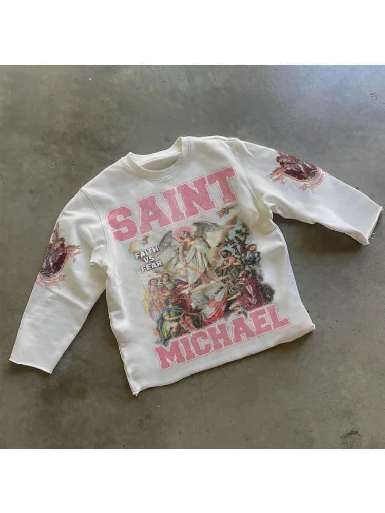 Klassiek T-shirt met karakterprint Puur katoen Oversized shirt met lange mouwen Retro Street Casual Gothic bedrukte T-shirtliefhebbers