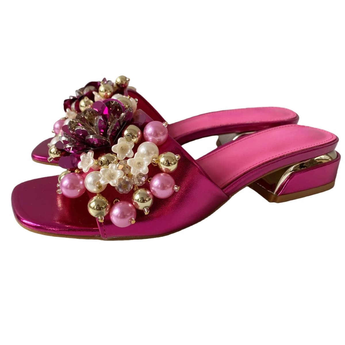 Sexy kralen bloemen decor slippers dames vierkante open teen slingbacks feest schoenen zomer voor meisjes