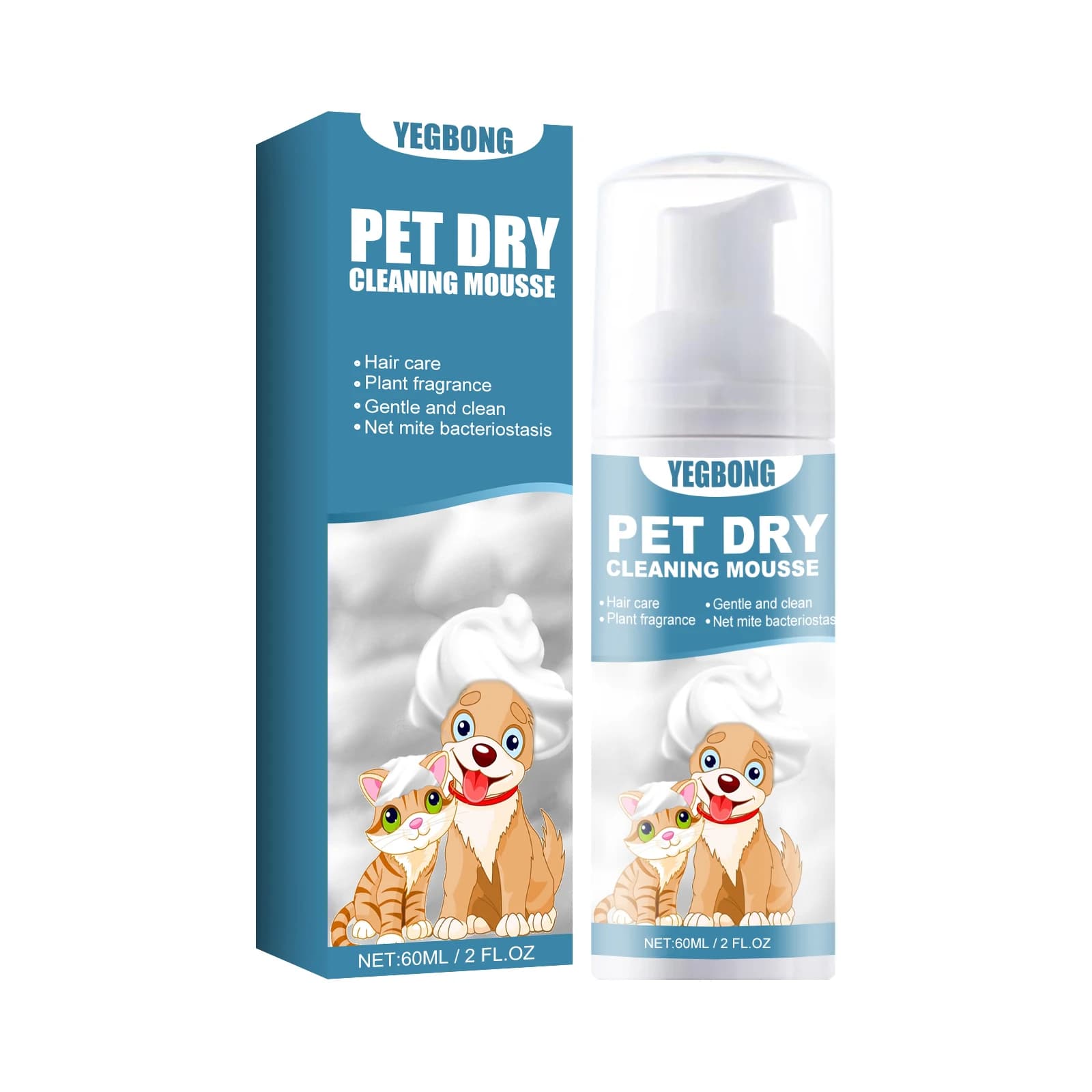 YEGBONG Droogshampoo voor huisdieren Zachte geur Neutraliserend Haarverzachtend Geen spoelen Dierenarts Aanbevolen voor puppy's Kittens Gevoelige huid