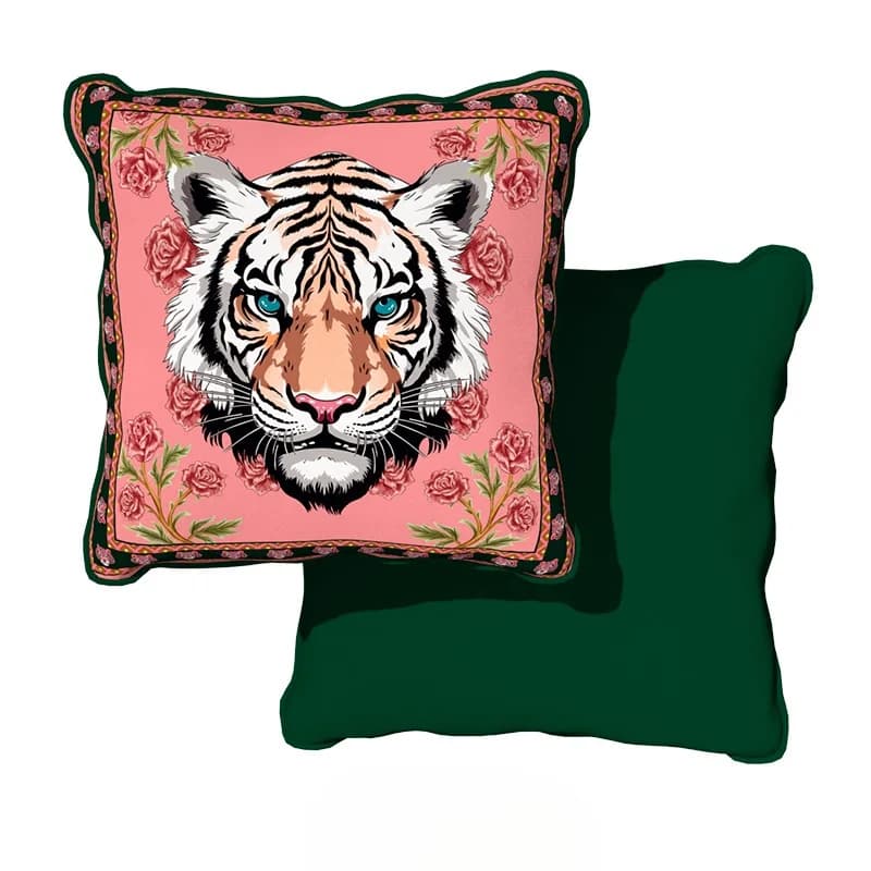 Roze Roos Tijger Kussens Luxe Bloemen Kussenhoes Zacht Fluwelen Decoratieve Kussensloop Voor Fauteuil Home Decoraties