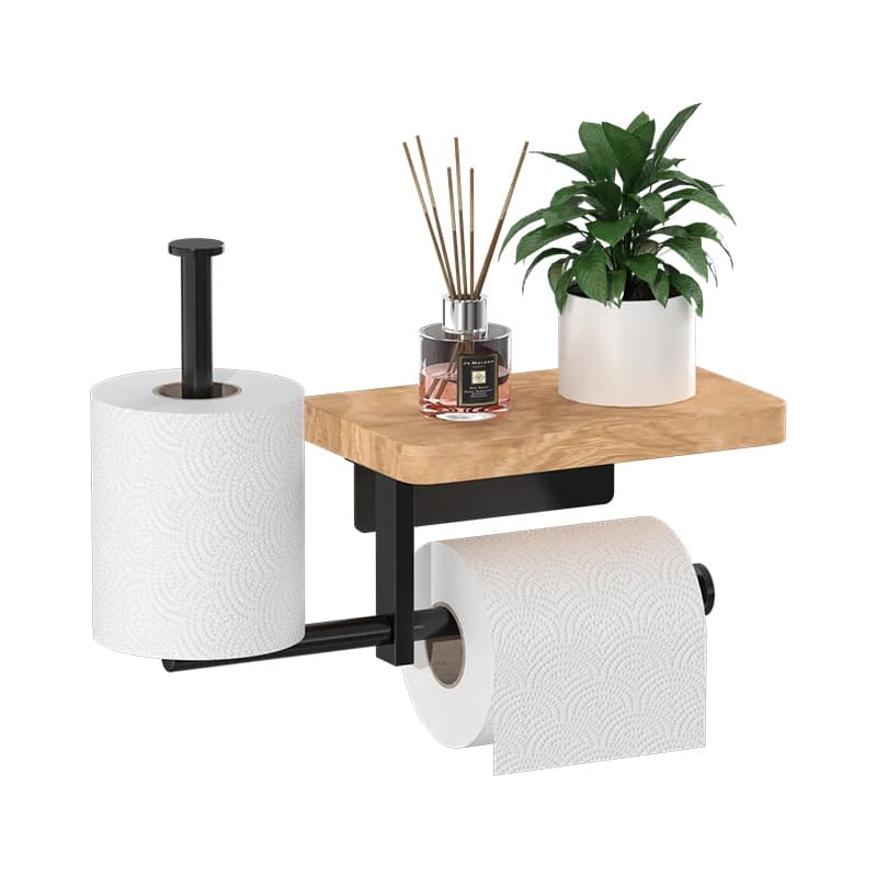 Wandmontage houten badkamerstandaard, hygiënepapierhouder, telefoonstandaard, handdoekenrolhouder, houten accessoire voor badkamers