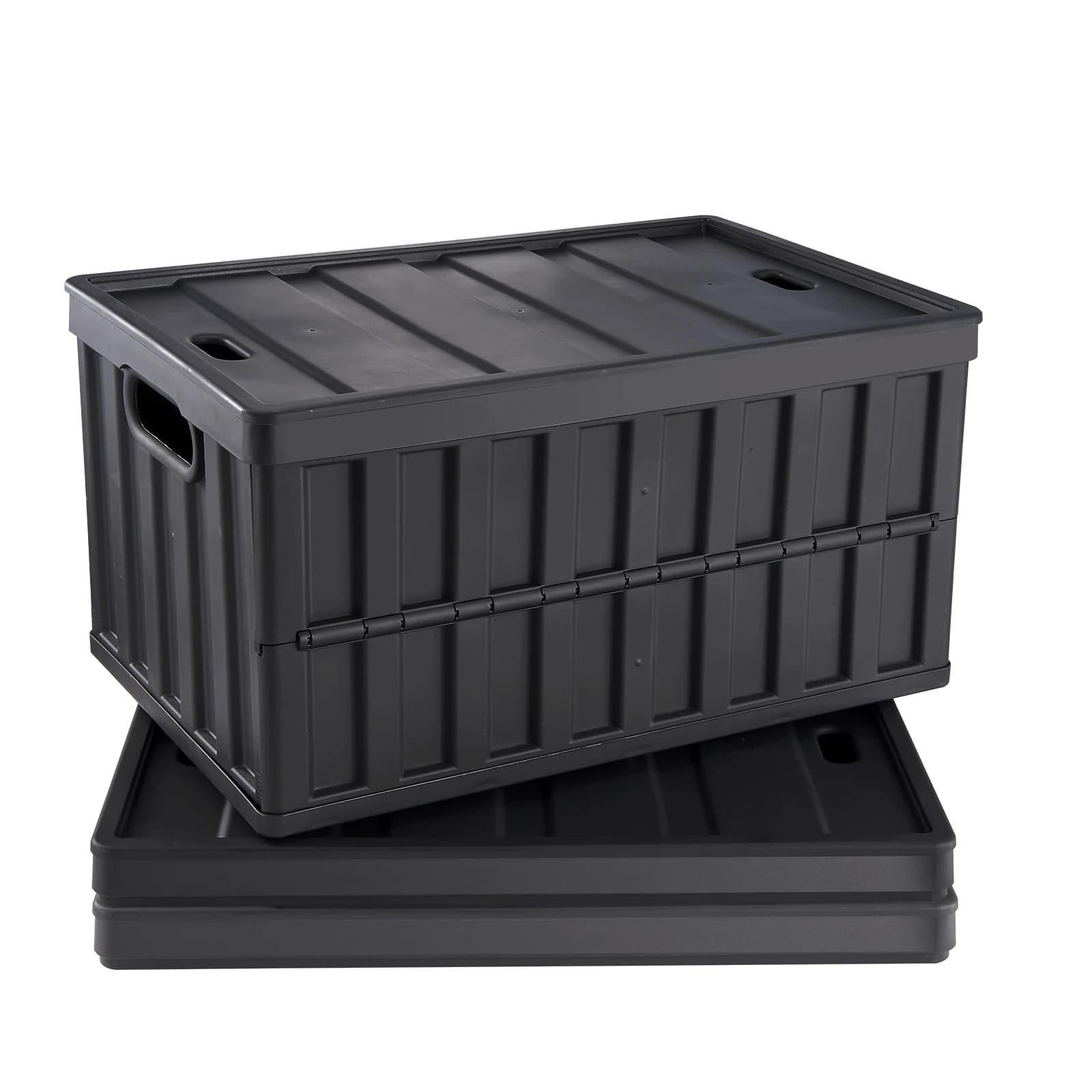 SucceBuy Set van 3 45L/65L Opvouwbare Opbergbakken Opvouwbare Stapelbare Utility Garagekratten met Deksels voor Kleding Snack Kruidenier