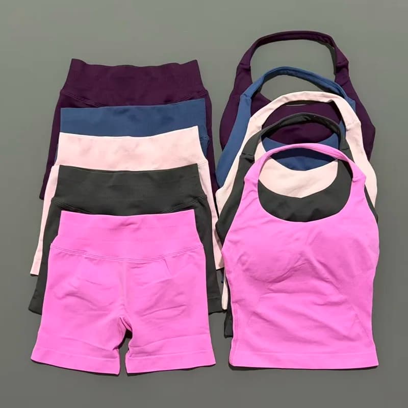 2 Stuks HISTELLO Halter Top Strappy Bra Shorts Set Vrouwen Yoga Workout Kleding Naadloze Vest Hip-Lifting Sportleggings Gym pak