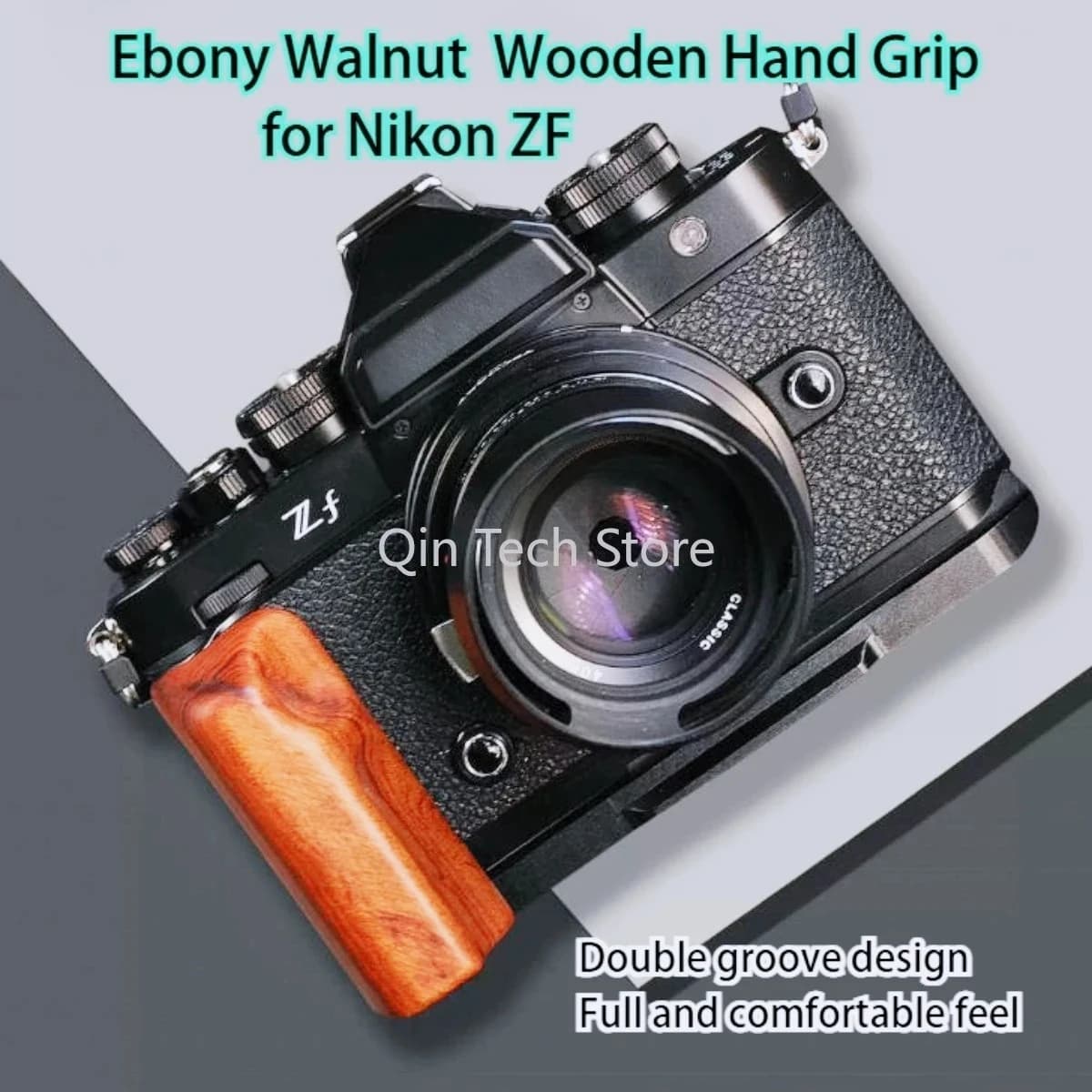 Ebbenhout Walnoot Lichtgewicht Houten Handgreep Quick Release L Plaat Beugel Mount Klem Statiefbasis voor Nikon ZF Digitale Camera