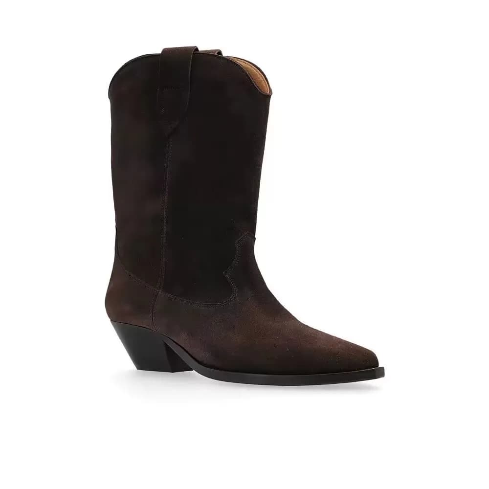 Herfst en winter nieuwe dames hoge korte laarzen met dikke hak, modieuze puntige casual grote maten dameskalflaarzen
