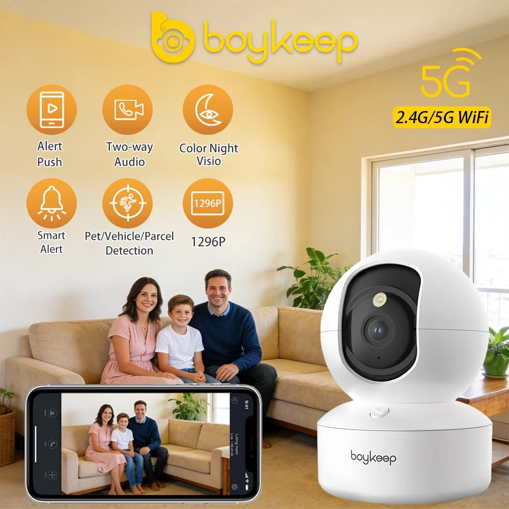 BoyKeep 2K Smart WiFi-beveiligingscamera Dual Band 5G/2,4GHz binnenbewakingscamera, 360 °   PTZ, IR-nachtzicht, tweerichtingsaudio