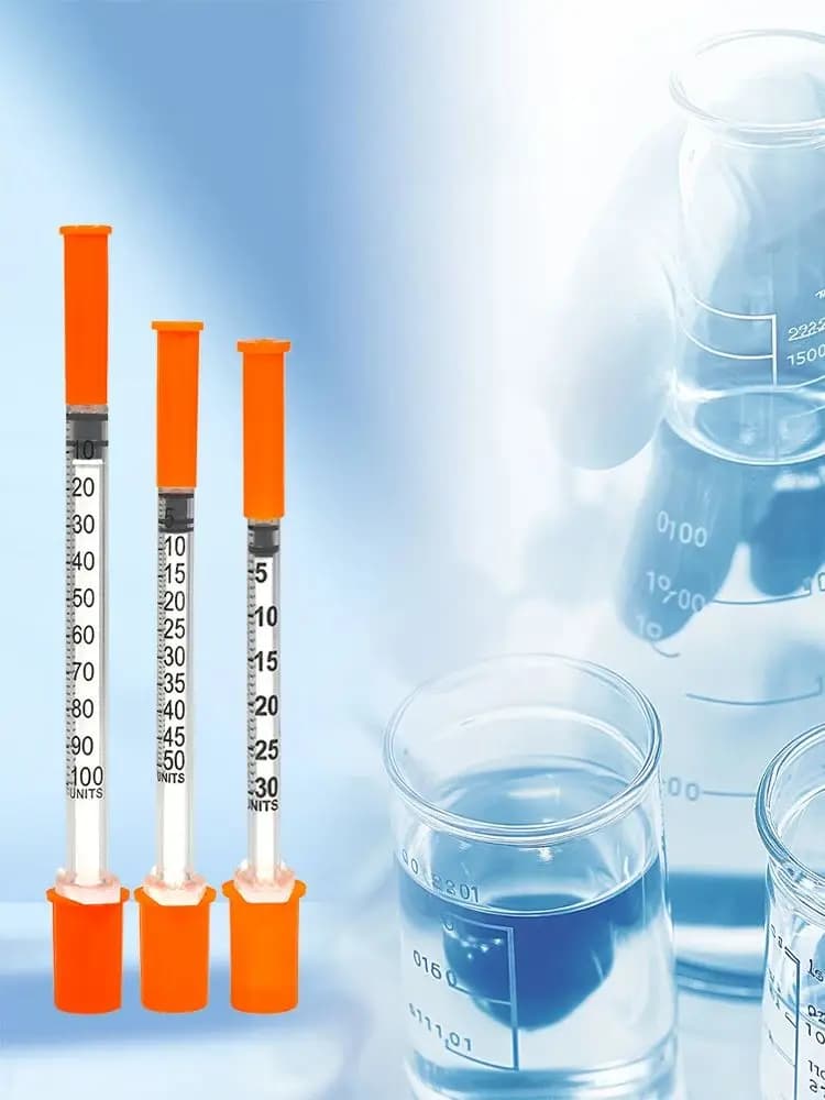 0,3 ml 0,5 ml 1 ml handmatige veiligheid steriele insulinespuit met multi-spec naald oranje dop voor huisdier boerderij dier kat hond, 100 stks / doos