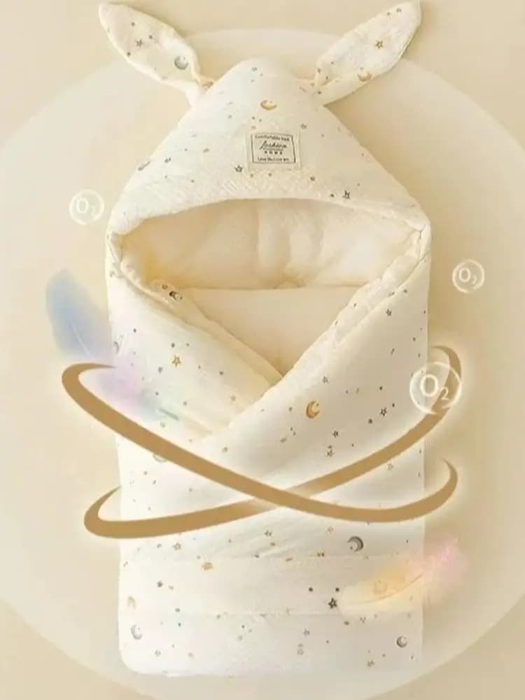 Luxe Crinkle Katoenen Inbakerdeken Bunny Oren Ontwerp Extra Zachte Thermische Inbakeren Gewatteerd Ontwerp Baby Inbakeren Pasgeboren Verzorging