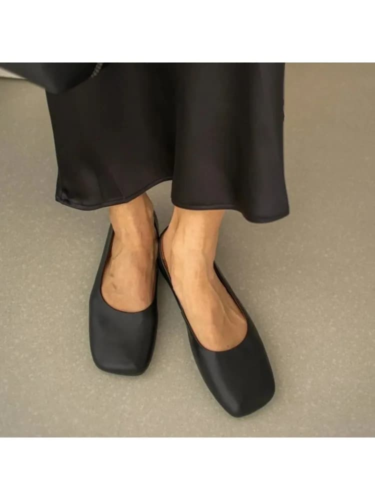Mode Klassieke Zachte Lederen Flats Schoenen Elegante Basic Vierkante Neus Flats Platforms Lente Zomer Kantoorschoenen