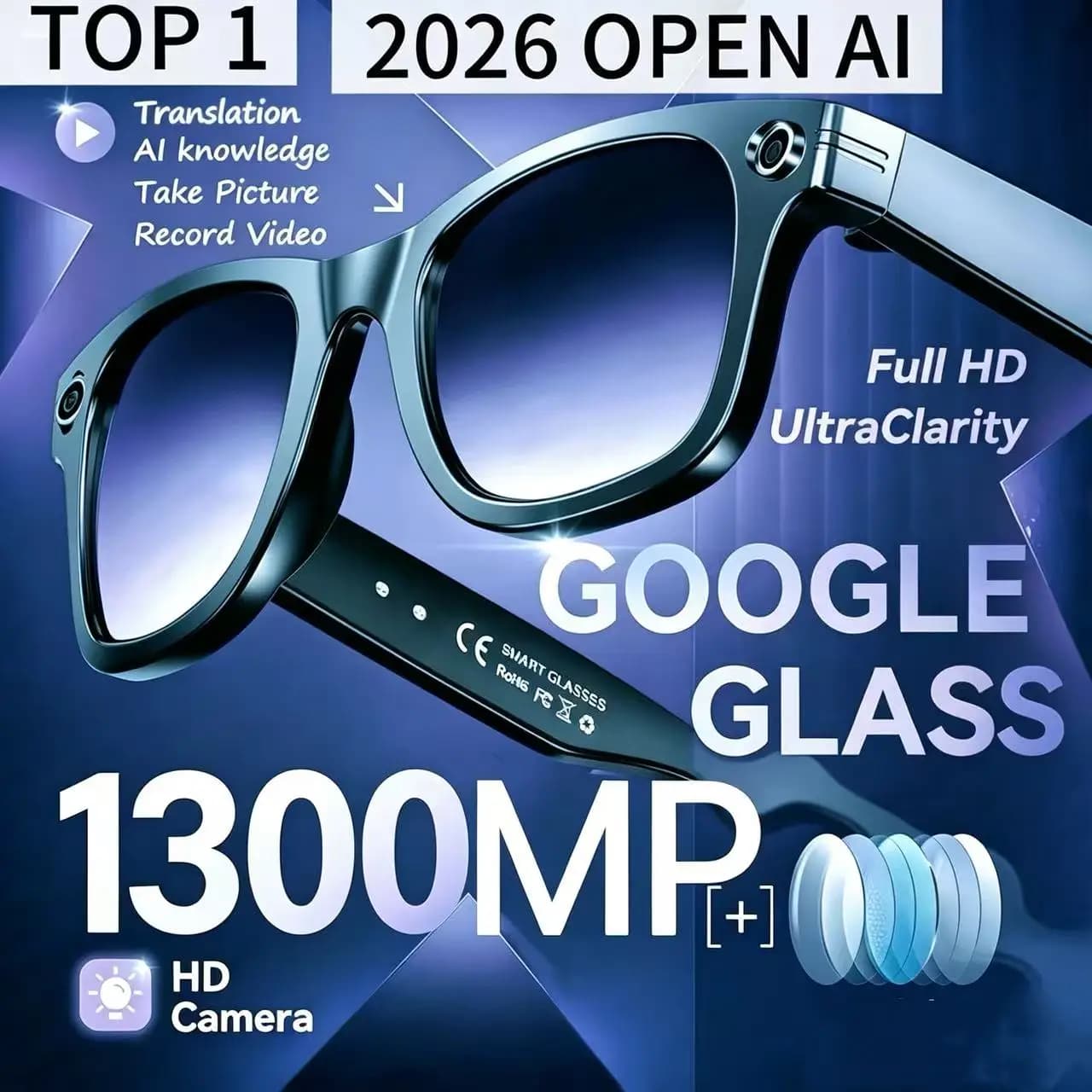 for meta 2026 TOP 1 AI voor Meta Smart Glasses met 8MP camera, video-opname, vertaling in 100+ talen, zonnebril, Bluetooth-oproepen en muziekweergave