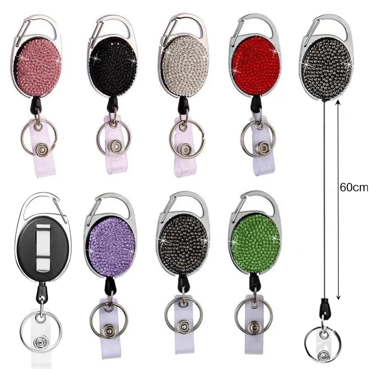 1/2 Stuks Sparkle Intrekbare Kristal Id Naam BadgeHolderBling Werkkaart Badge Reel, Mode Strass Badge Auto Tas sleutelhanger