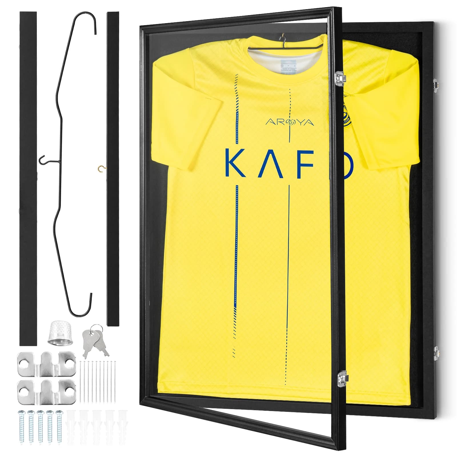 SucceBuy Jersey Display / Sportkaart Display Frame Case, Grote Afsluitbare Sport Shadow Box, 98% UV-bescherming PC-glas en hangers