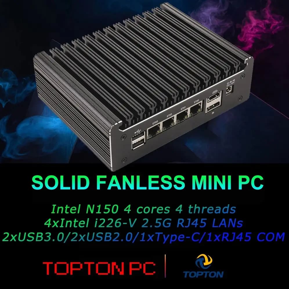 Slanke Intel N150 4*2.5G LAN + RJ45 COM Console 1xM.2 2280 SSD + 2.5 ''SATA3.0 SSD Fanless Netwerkbeveiliging Gateway Industriële Mini PC