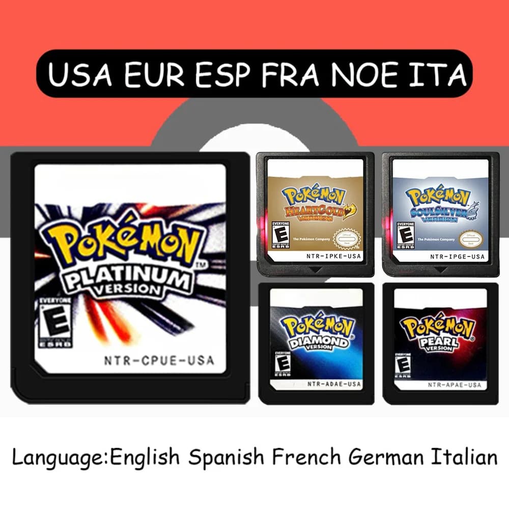USA EUR FRA ITA NOE AUS ESP NDS Game Cartridge Pokémon Zwart Wit Platina Hartgoud Zilverzilver voor DS 2DS 3DS Console