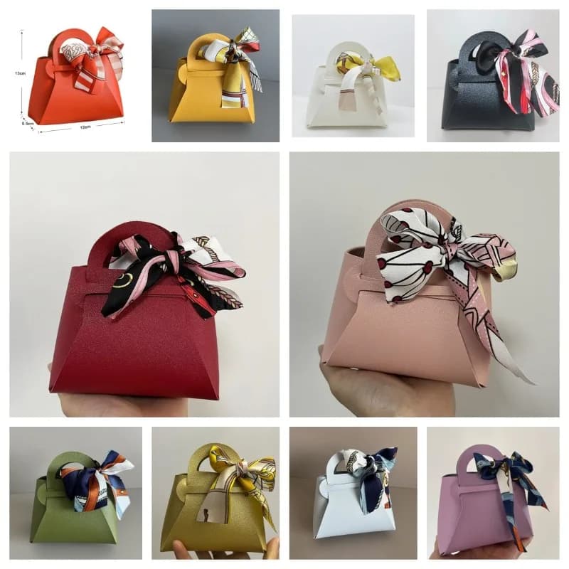 50 STKS Distribute Lederen Roze Geschenkzakken Bruiloft Gunst Tas voor Gast Mini Handtas met Lint Snoep Verpakking Party Decor