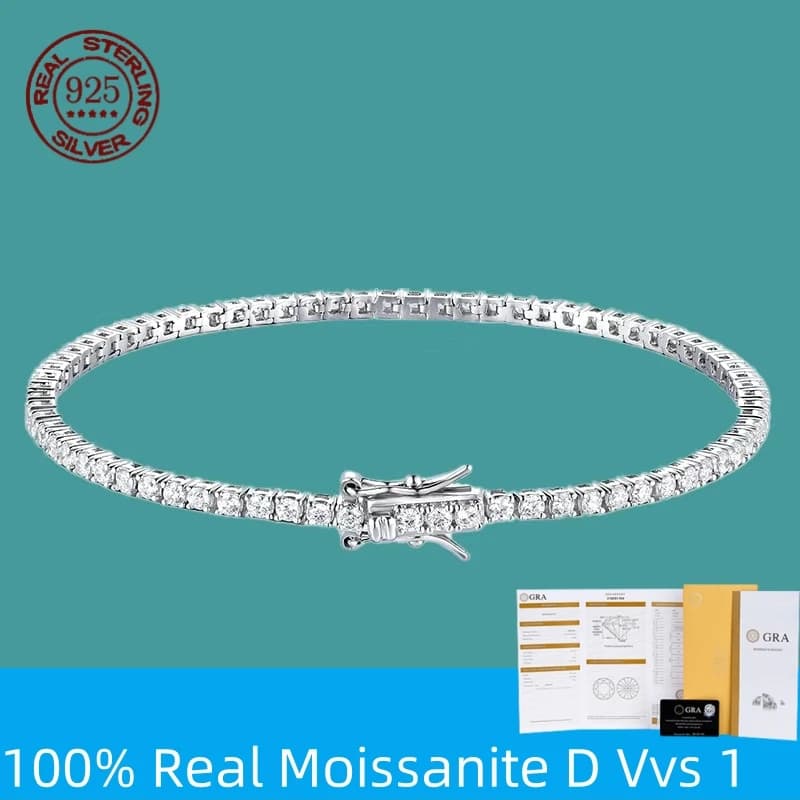 100% S925 Sterling Zilver 2-6mm Echte Moissanite Tennis Armband voor Vrouwen Bruiloft Sieraden Kerst Prachtige Gift