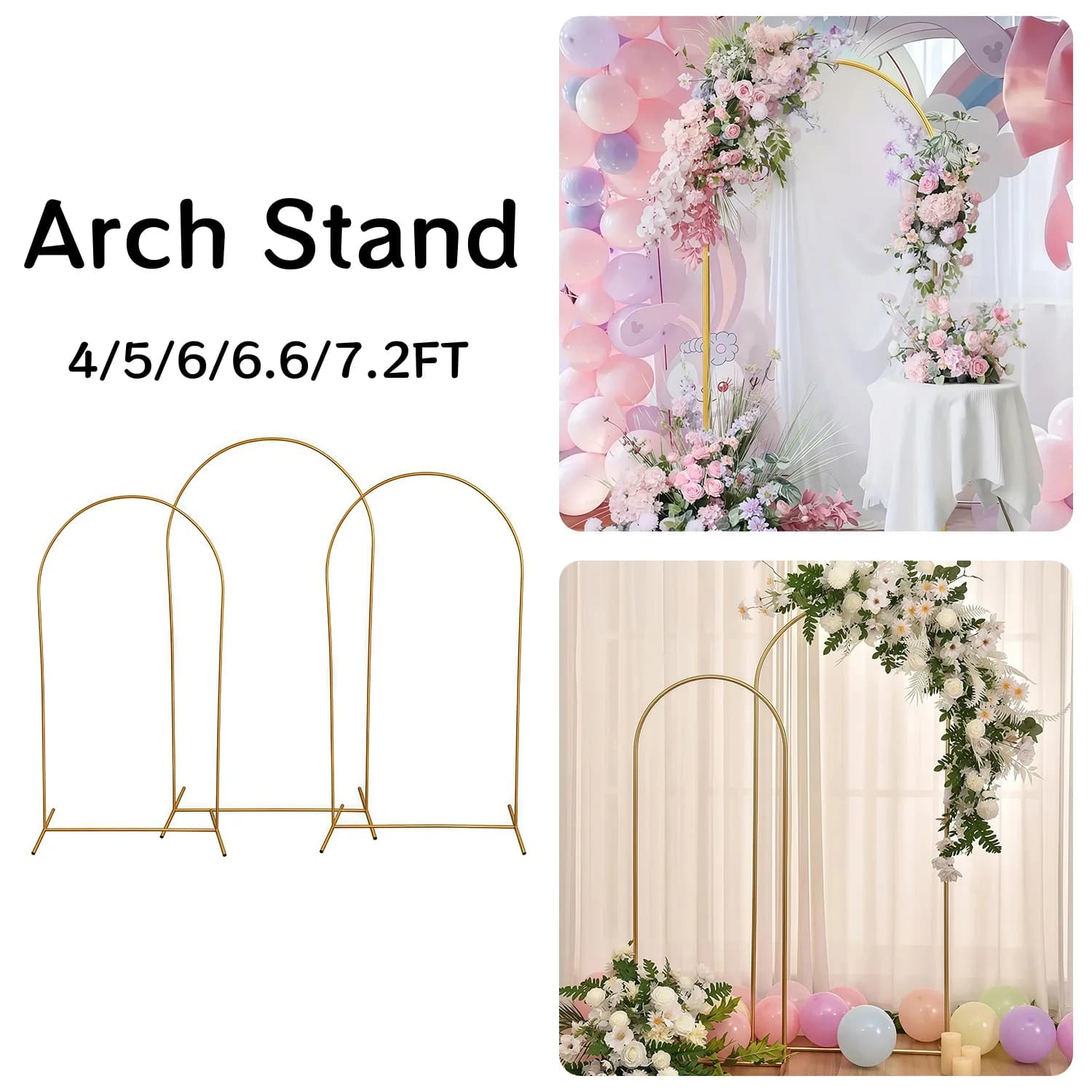 Gouden bruiloft boogstandaard 4/5/6/6.6/7.2FT, feestdecoratie ballonnenboog, frame achtergrondhouder beugel voor verjaardag babyshower