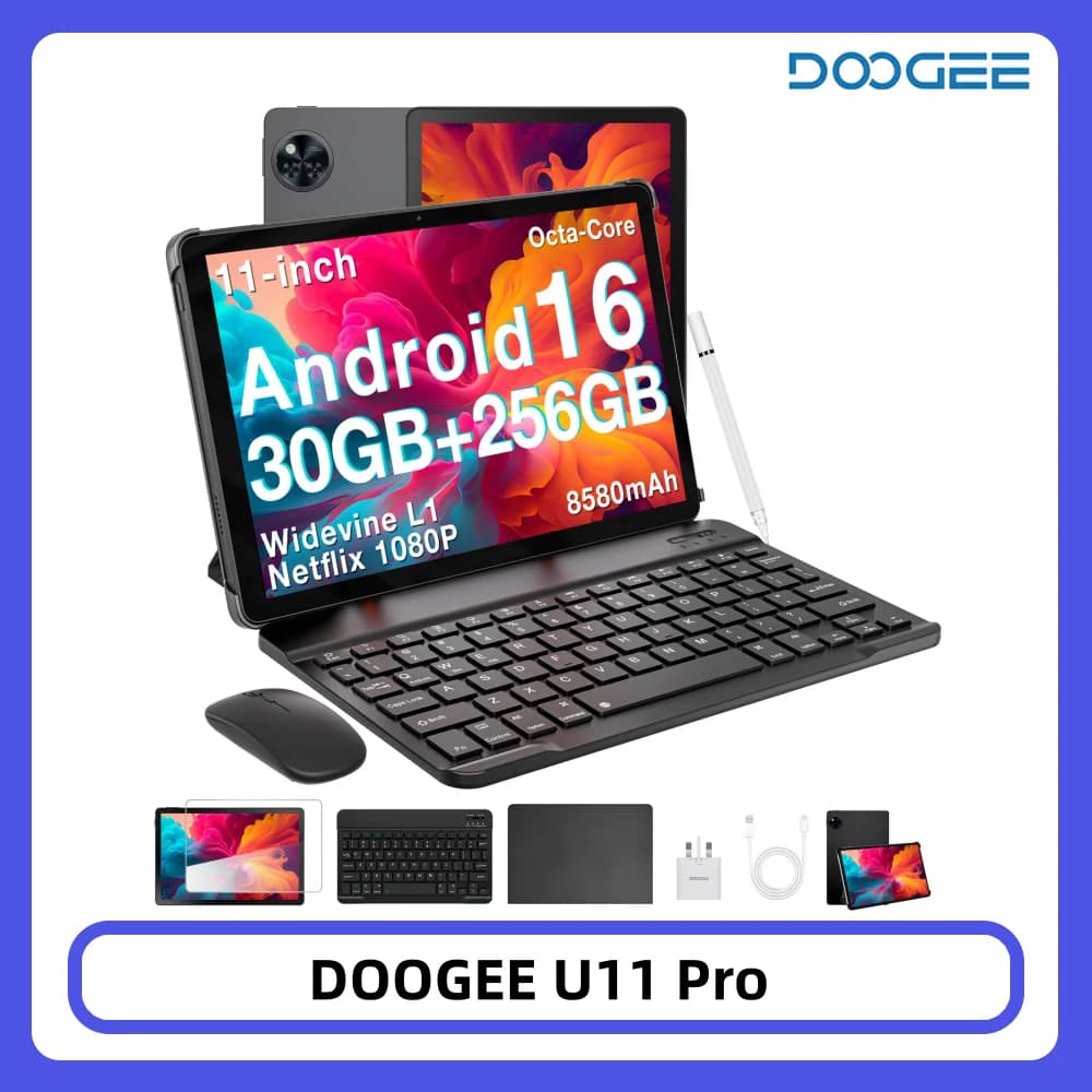 DOOGEE U11 Pro Tablet 30GB 256GB 11 inch HD 90Hz scherm 8580mAh batterij Unisoc T7200 octa-core 13MP+5MP Widevine L1 Android 16