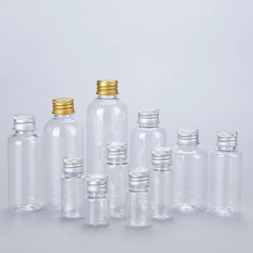 50/100 Stuks Plastic Fles Met Aluminium Dop 100 Ml 50 Ml 30 Ml Monsterflesjes Clear Draagbare Reizen cosmetische Containers Voor Lotion