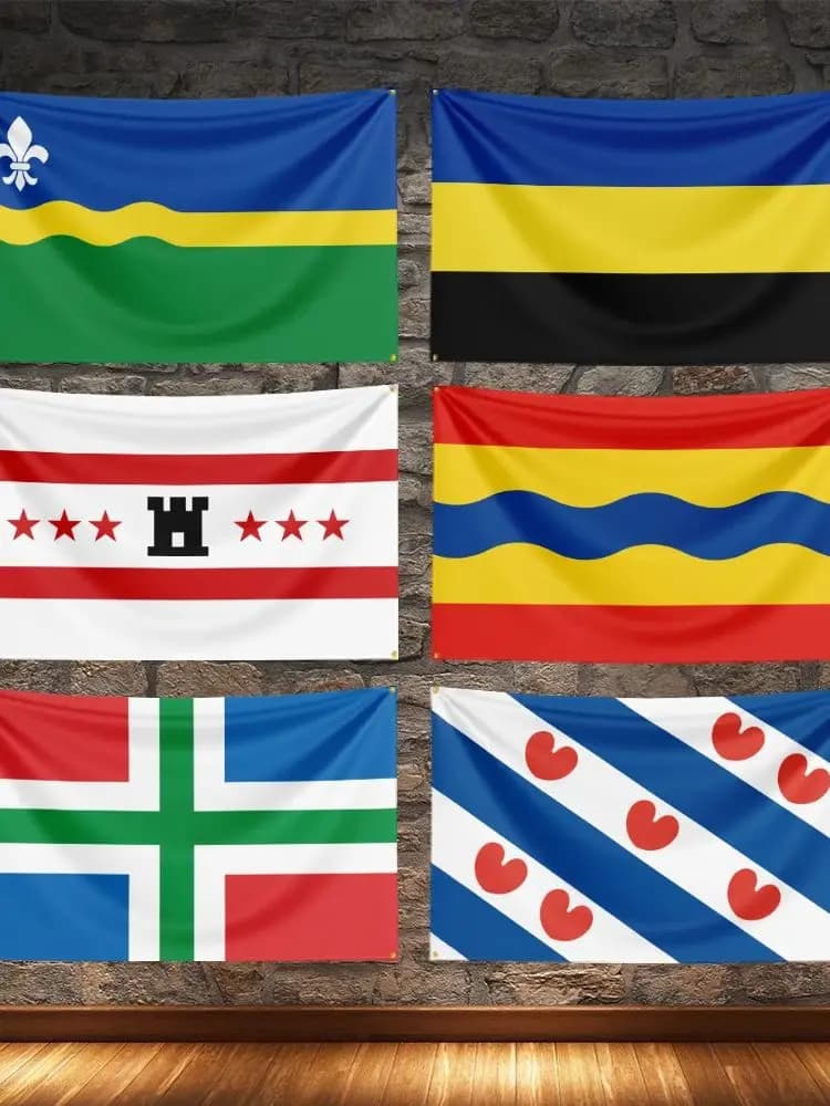 Enkelzijdige bedrukking van de Flevoland Gelderland Drenthe Overijssel Groningen Fisian vlag