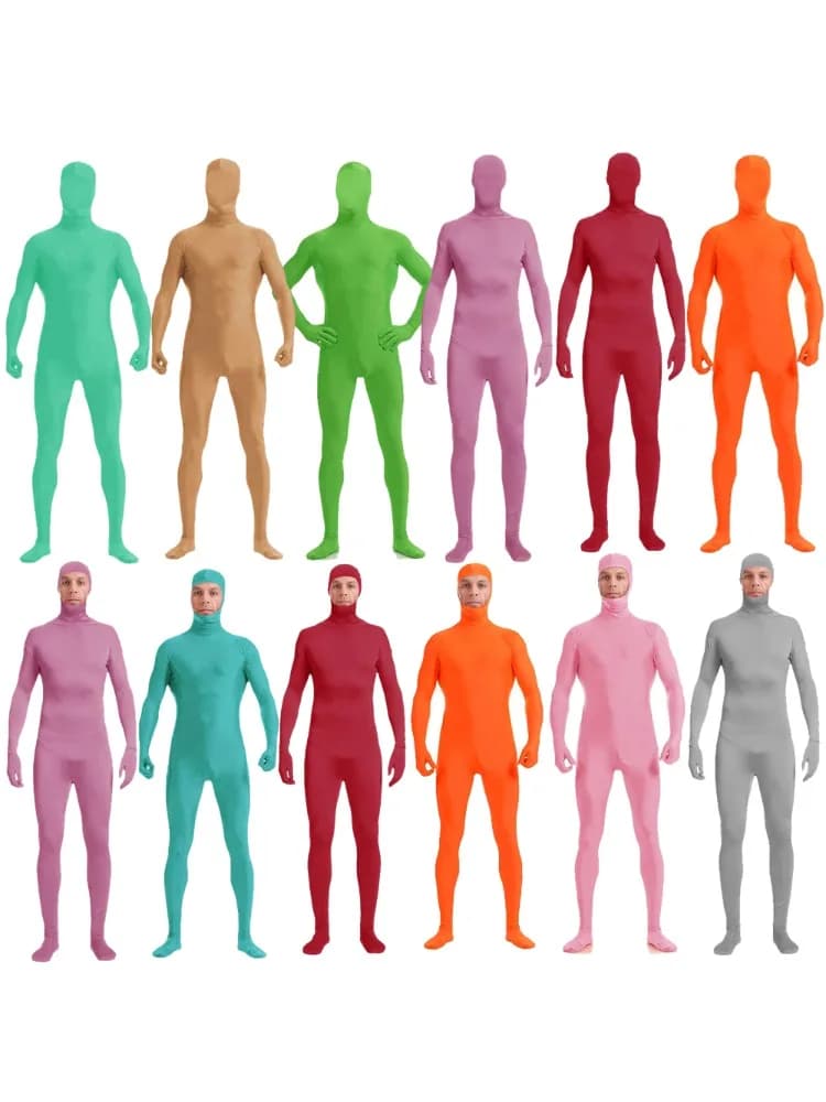 Fluorescerende kleur Zentai onzichtbare jumpsuit Cosplay kostuum bodysuits Halloween huid strak pak Stretch verdwijnende jumpsuit