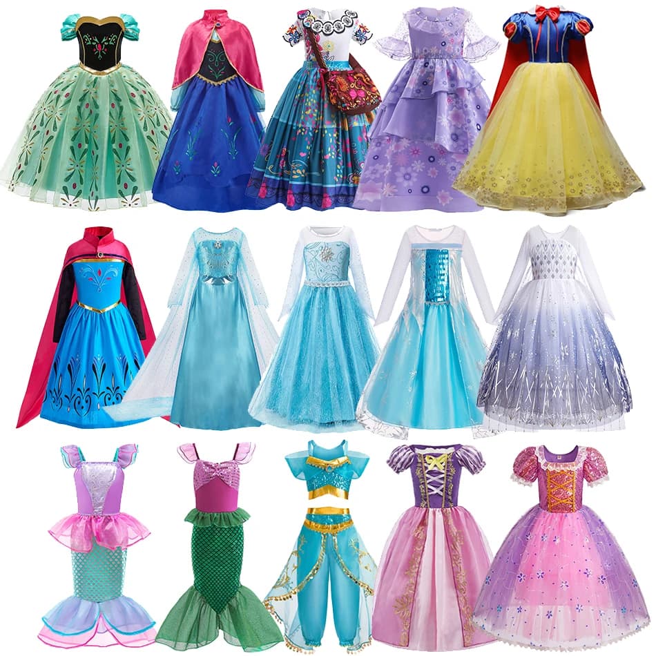 Meisjes Elsa Anna Jurk Kinderen Prinses Carnaval Jurk Kinderen Jasmine Rapunzel Pageant Bloem Verkleedkleding Verjaardag Cosplay Kostuum