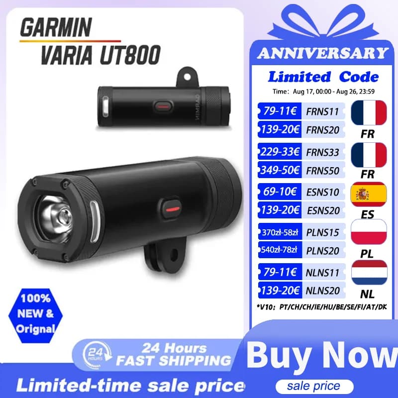 Garmin Varia UT800 Unisex Smart Front Light Ultralichtgewicht, weerbestendig, hoge intensiteit, groothoek, stabiele verlichting