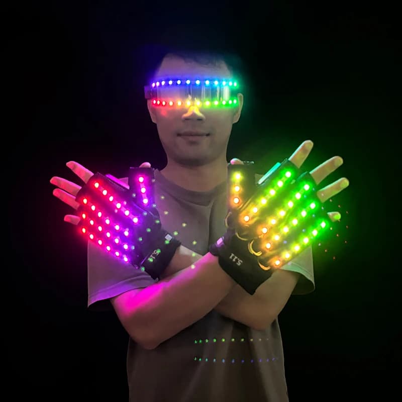1 set lichtgevende gloeiende bril en handschoenen afstandsbediening LED-bril en handschoenen carnaval feestprestaties rekwisieten
