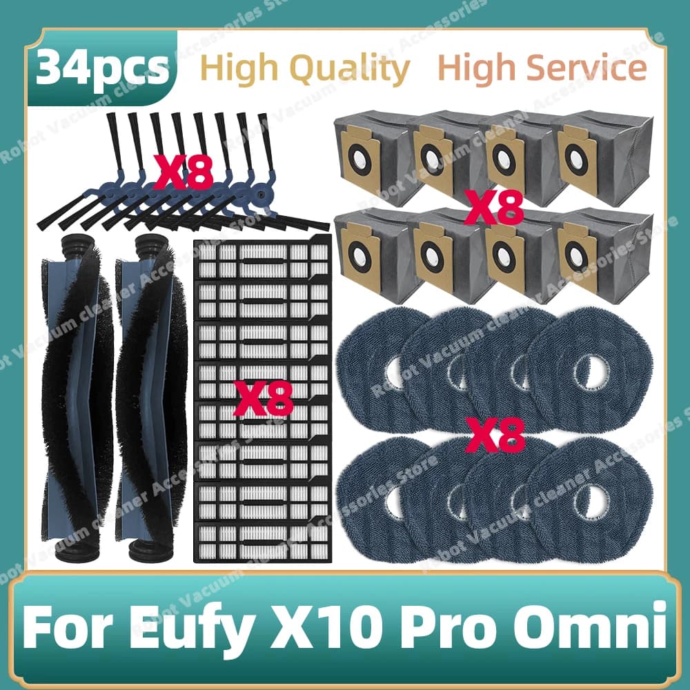 Compatibel voor Eufy X10 Pro Omni Onderdelen Hoofdzijborstel Mop Doek Hepa Filter Stofzak Vervanging Accessoires