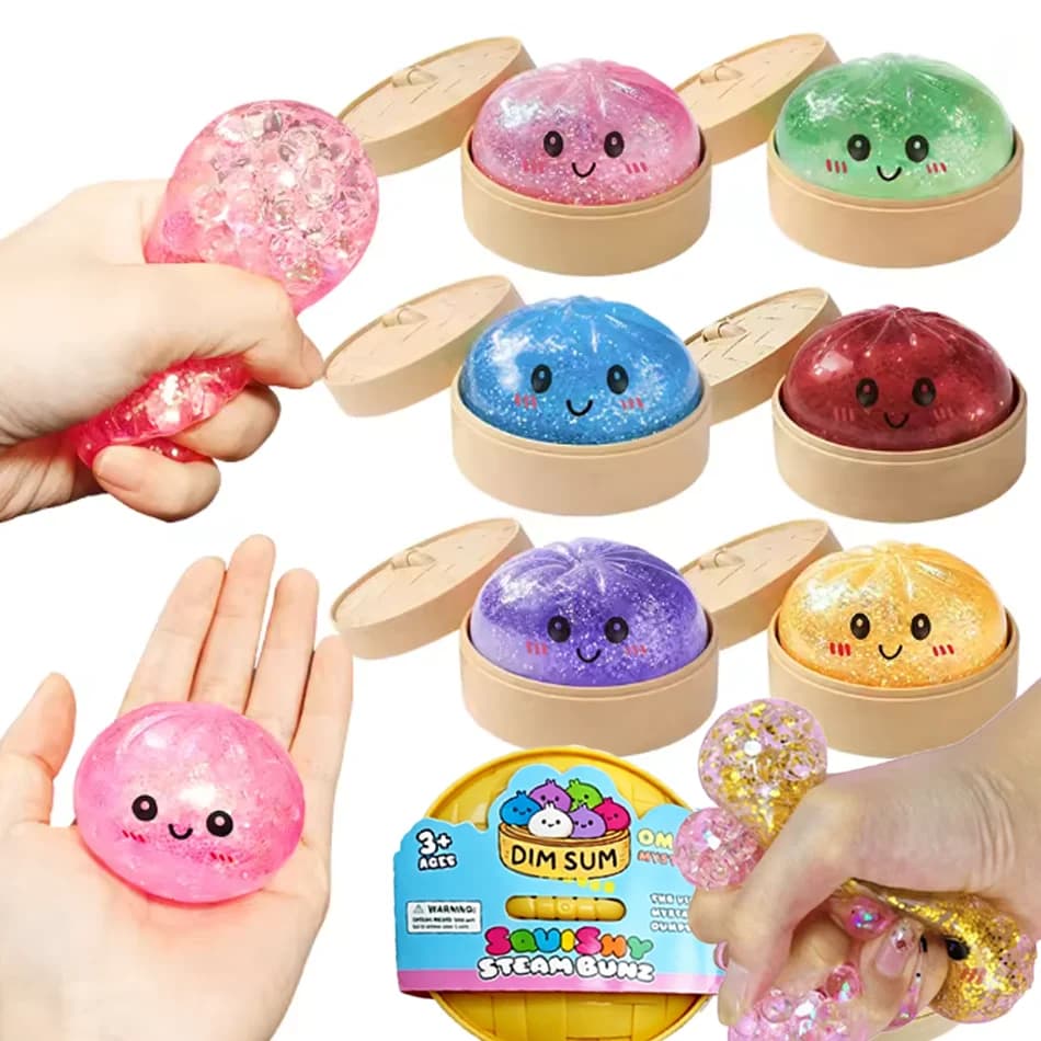 Mini Glitter Dumpling Squishy met doosje Dumplings Zintuiglijk knijpspeeltje voor stressverlichting Willekeurige kleur Zacht TPR