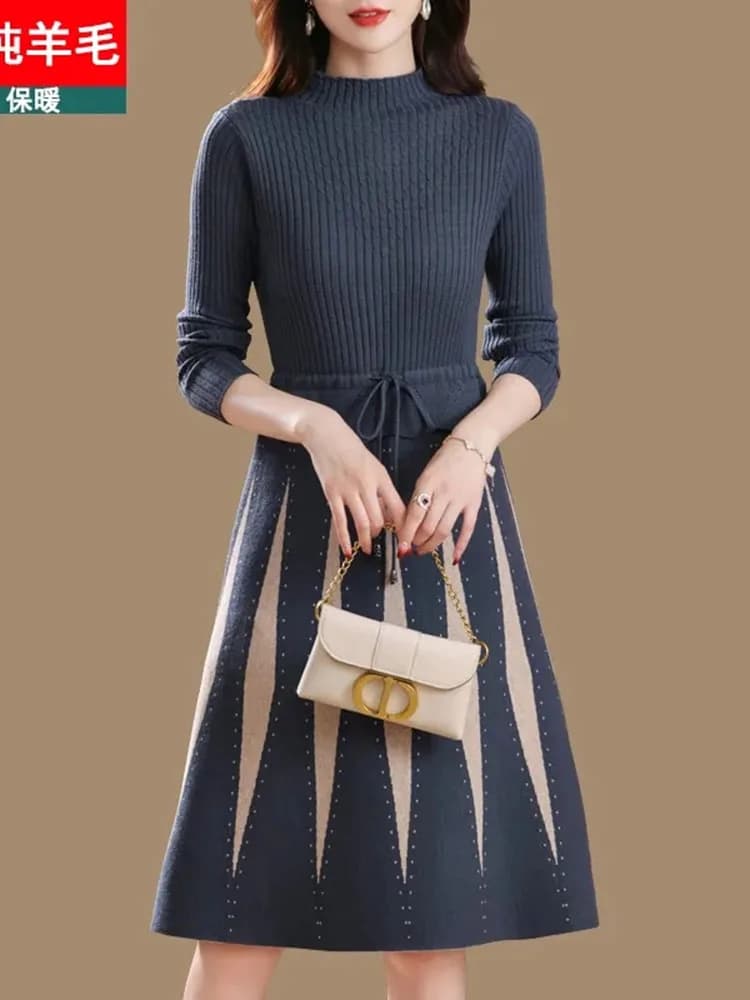 2025 Nieuwe Stijl Lente En Herfst Trui Jurk Dameskleding Middellange Winter Temperament Bodem Gebreide Jurk Match Jas