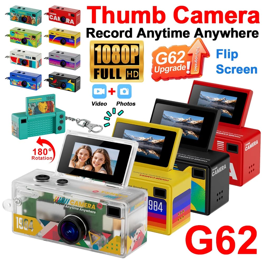 G62 Retro Mini Sleutelhanger Duimcamera 1080P HD Recorder Ingebouwde Flits Buitensportcamera Video-opnames Kindercamera 2026