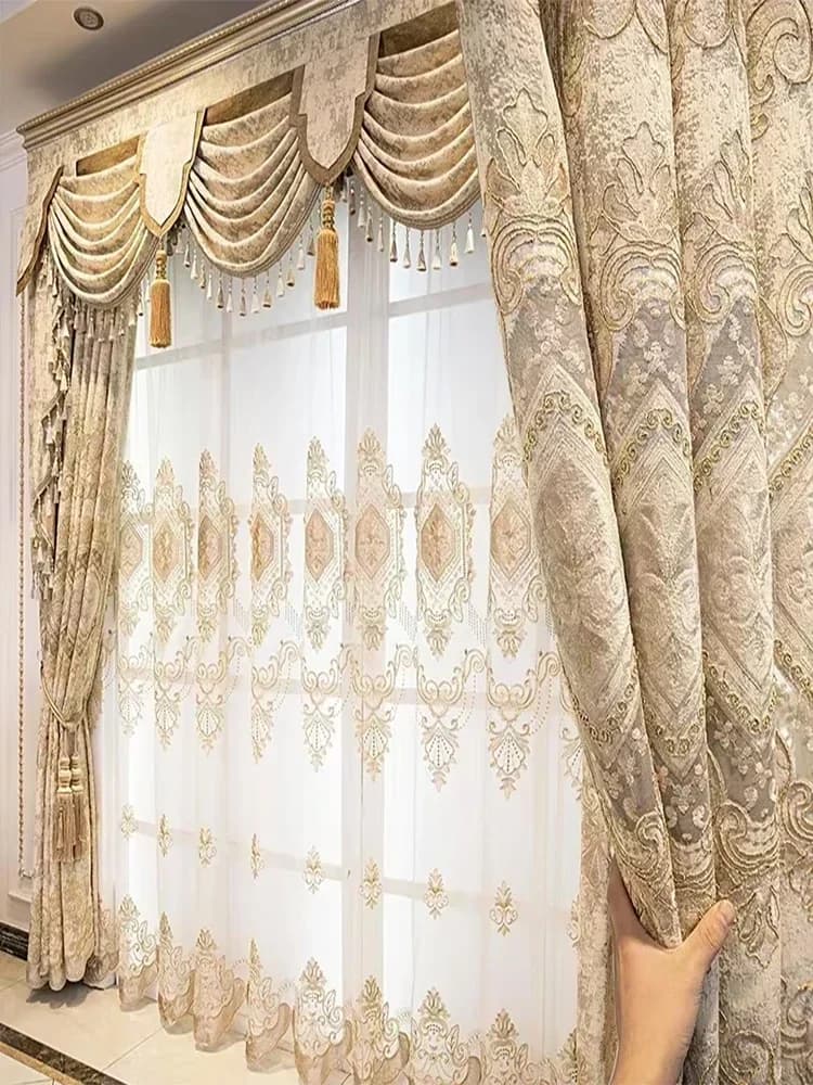 Europese Chenille Borduren Luxe Gordijnen voor Woonkamer Slaapkamer Raam Elegante Set Volant Verduisteringsgordijnen Aanpassen