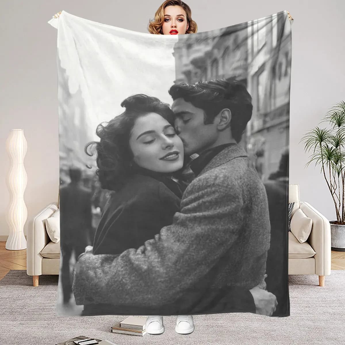 1 stuk op maat gemaakte DIY gepersonaliseerde fotodeken voor uw geliefde - Flanellen deken met gepersonaliseerde foto, zacht en warm, geschikt voor