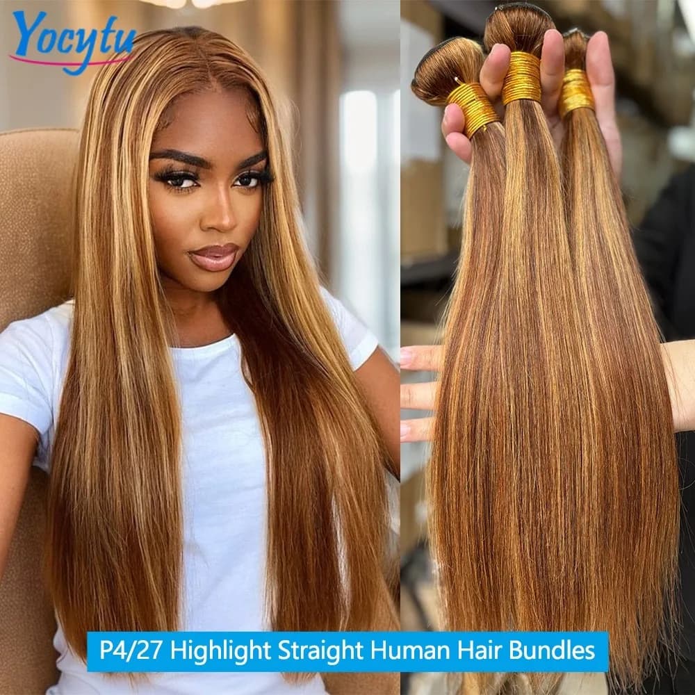 Hoogtepunt Steil Menselijk Haar Bundels YOCYTU P4/27 Gekleurde Bundels 100% Menselijk Haar 18 20 22 Inch Menselijk Haar Bundels Voor Vrouwen