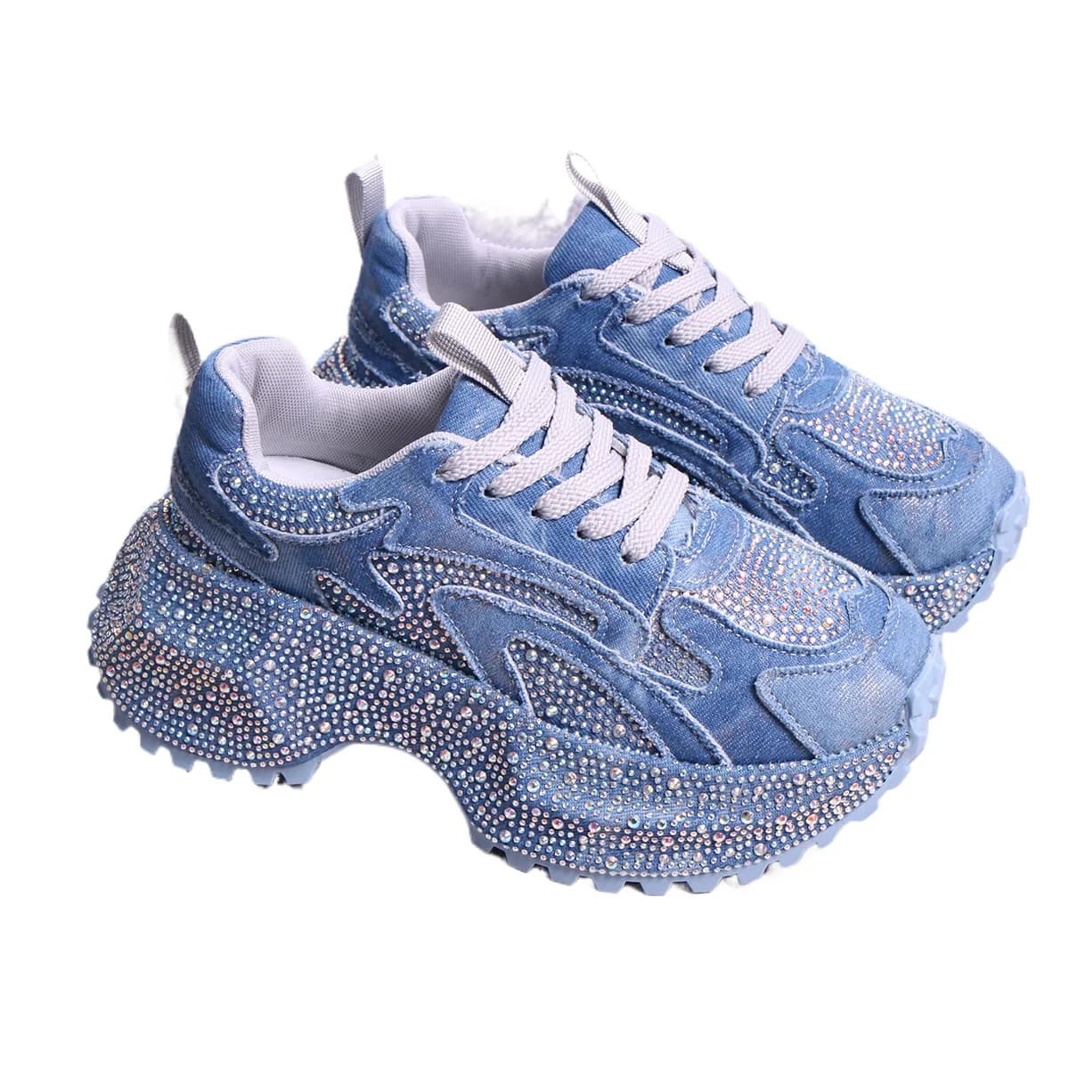 Dames Sneakers 2025, Nieuwe Running Outside Schoenen Lace Up Crystal Casual Damessportschoenen Lente Lace-Up Platform Sneakers Dames