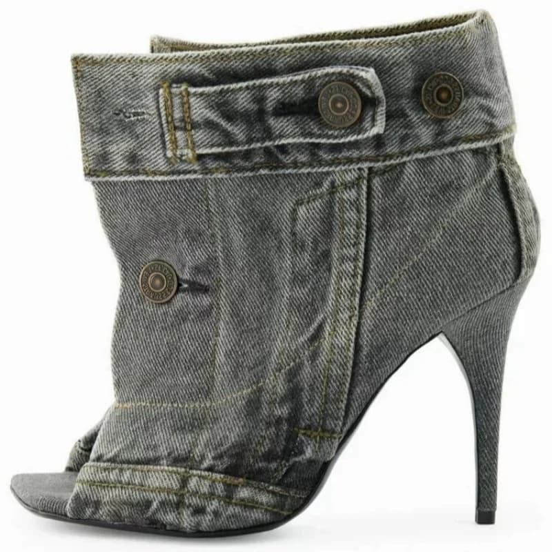 Modeshow Nieuw ontwerp dames enkellaarsjes Denim vierkante neus dunne hakken Femme korte laarzen Peep Toe ademende kwaliteit damesschoenen