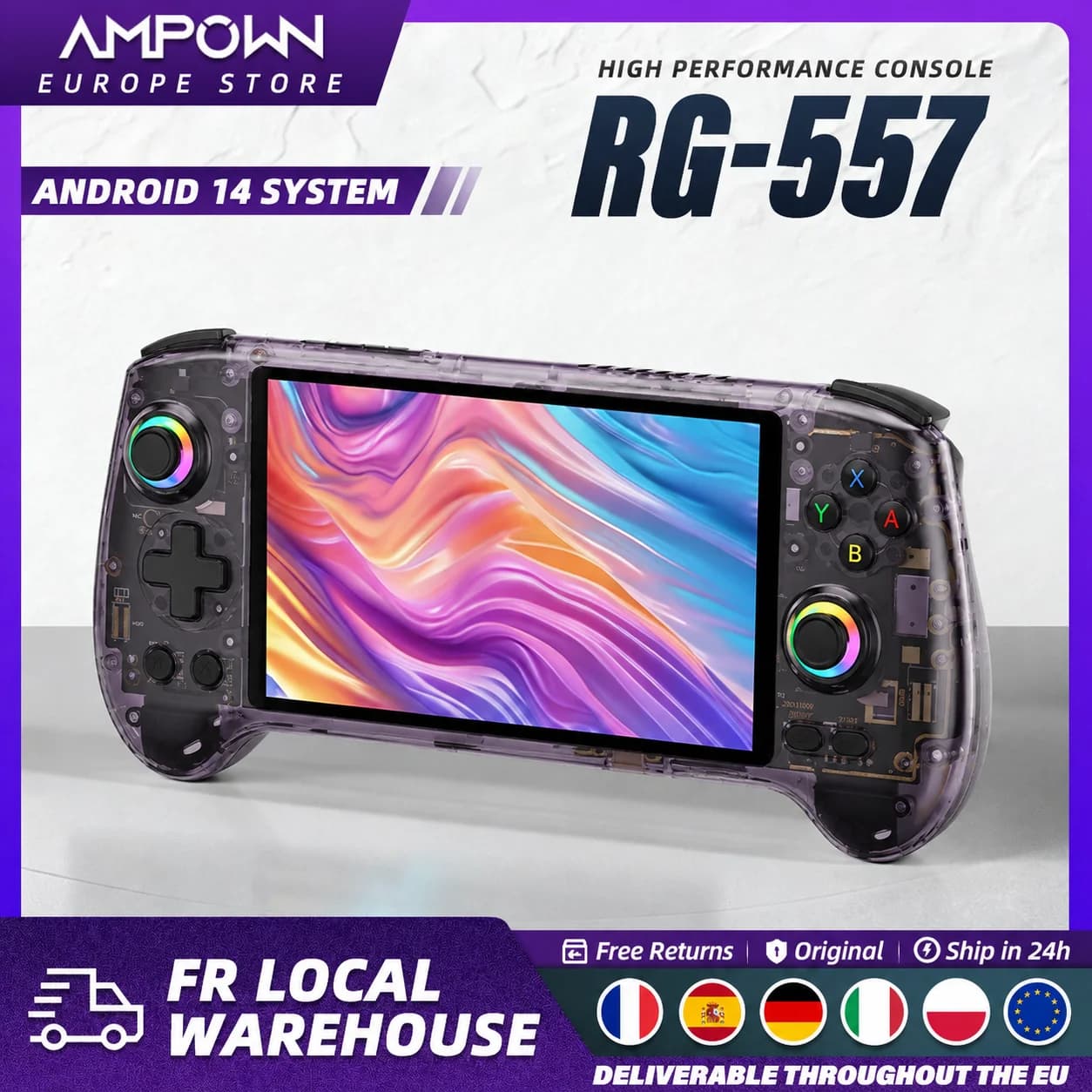 ANBERNIC RG557 Handheld Game Console Afmeting Processor 5.48 "AMOLED Scherm Android14 Capacitieve Joystick DP Uitgang Koelventilator