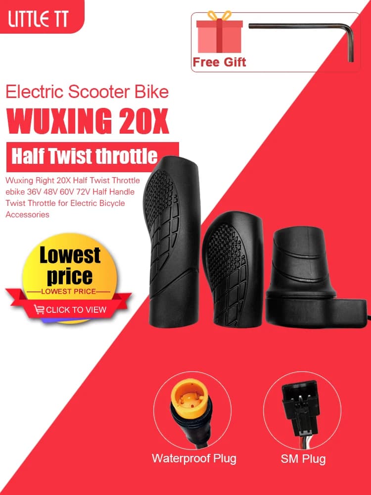 WUXING-Half Twist Throttle Ebike rechterhandgreep, waterdichte SM-connector, elektrische scooteronderdelen, 36V, 48V, 60V, 72V, 20X
