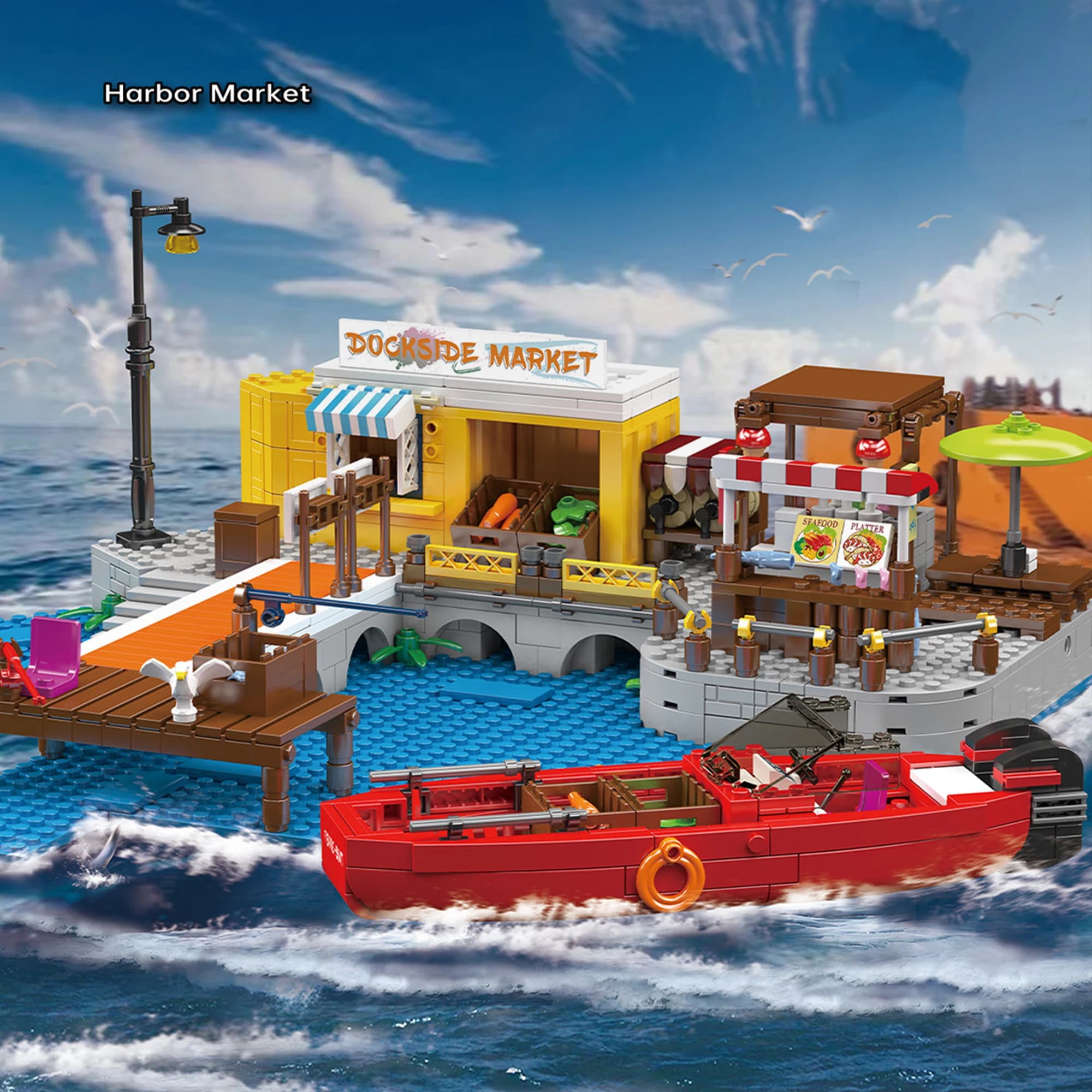 869 stks Liman Markt Bouwstenen 10186 Creatieve Seaside Scène Dock Markt Dockside Markt Bricks Speelgoed voor Kinderen Volwassenen Geschenken