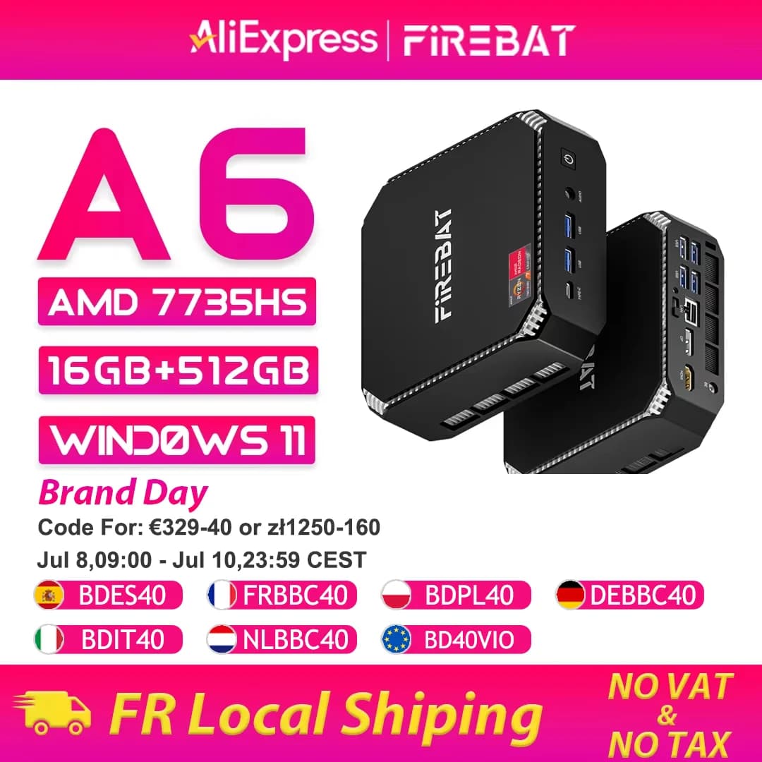 FIREBAT MINI PC A6 AMD Ryzen 7 7735HS 16GB DDR5 RAM 512GB SSD WIFI6 BT5.2 Windows 11 Draagbare Desktop MINI-PC Gaming Computer