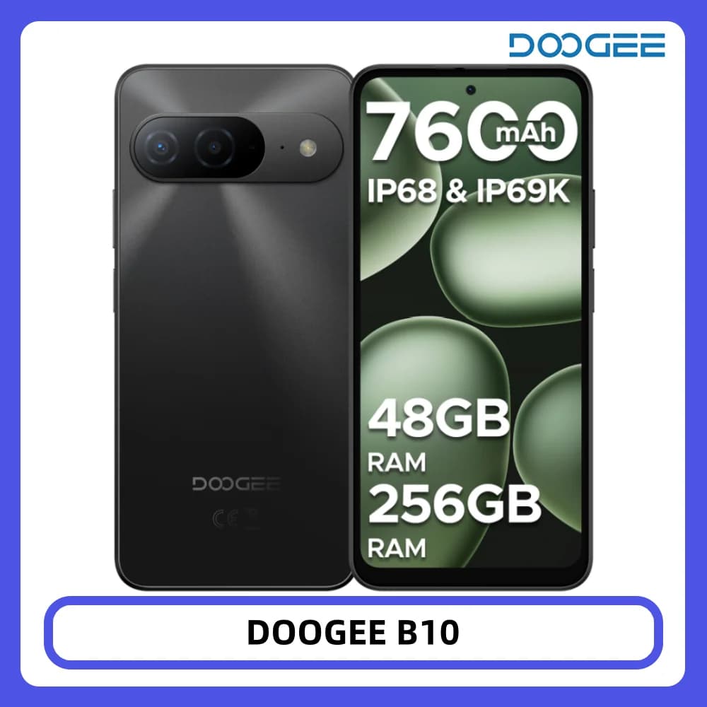 DOOGEE B10 Smartphone Android 16 48GB+256GB IP68 6,63” FHD 120Hz Display Helio G100 7600mAh Grote batterij 64MP Camera Mobiele telefoon