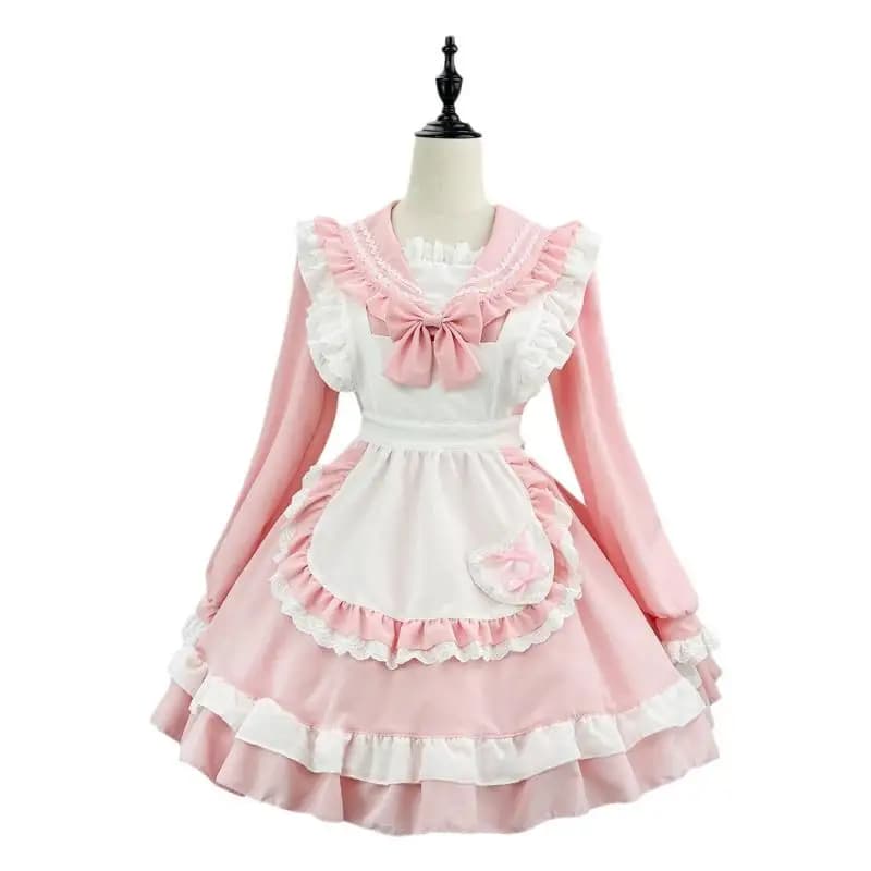Kleur Cosplayer Anime Meid Cosplay Kostuum Roze Lolita Jurk met Schort Japanse Anime Student Uniform Carnaval Kleding